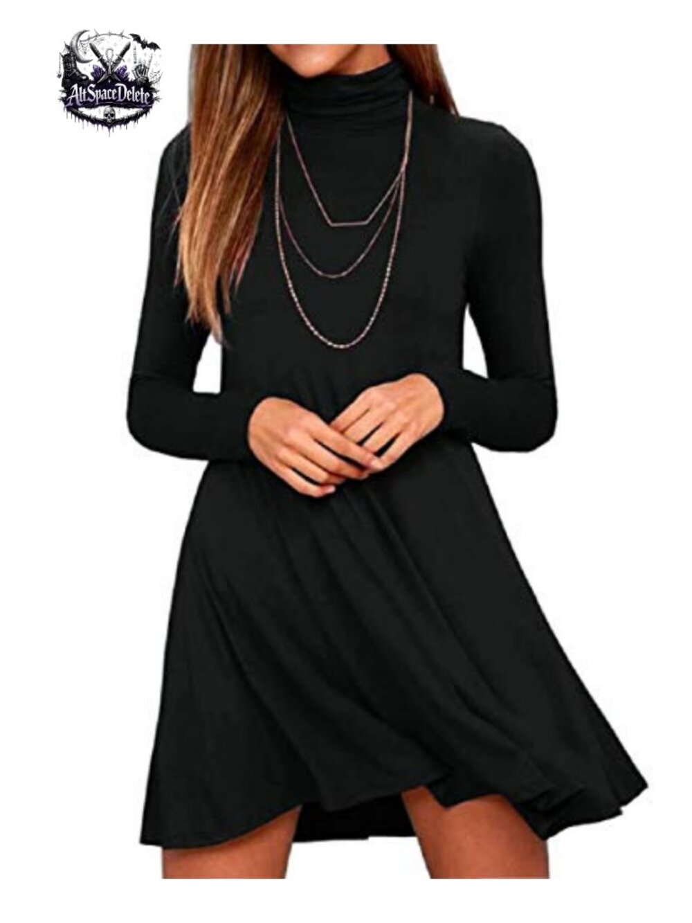Women's Long Sleeve Turtleneck Swing T-Shirt Dress Casual Loose Soft